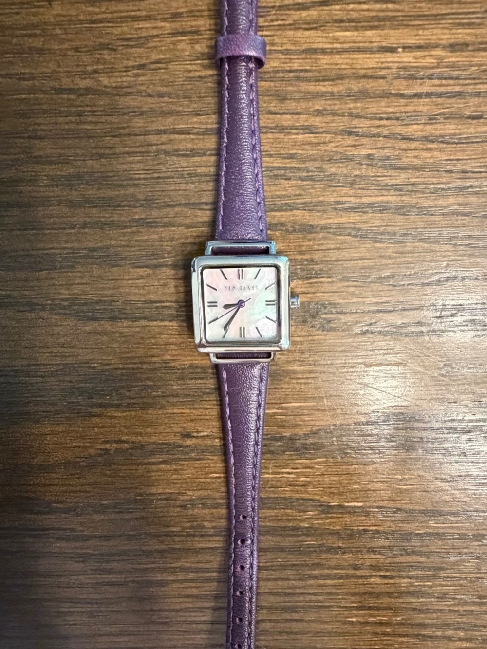 Ted Baker London Square Face Watch Purple Genuine Leather Strap TE2031